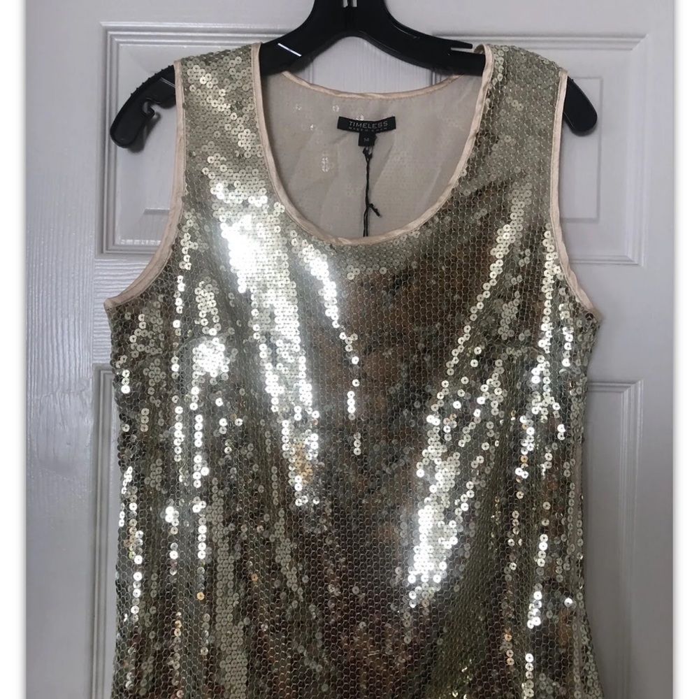 TIMELESS NAEEM KHAN Gold Sequins Size 14 Lined Tank Top. NWT